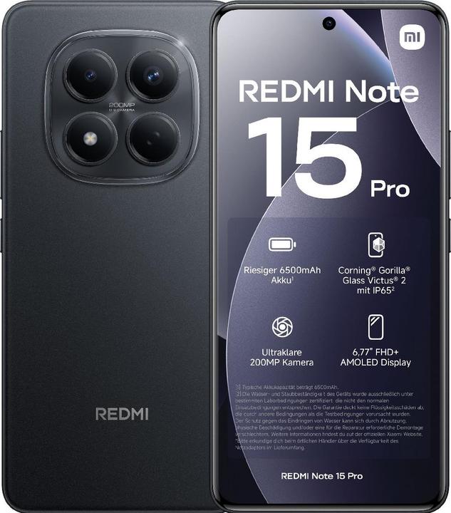 Produktbild Xiaomi Redmi Note 15 Pro (256 GB, Black, 6.77", Hybrid Dual SIM, 4G)