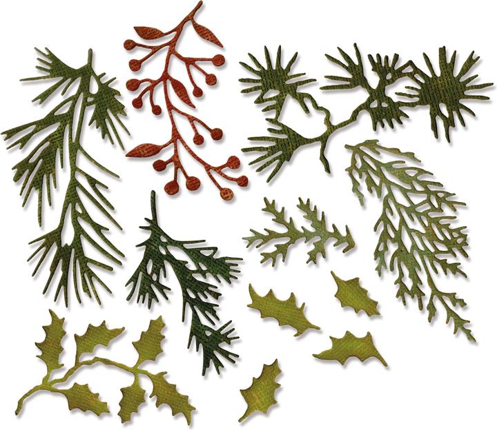 Actual product image Sizzix Thinlits punching stencil set, 11 pieces, Holiday Greens Mini by Tim Holtz