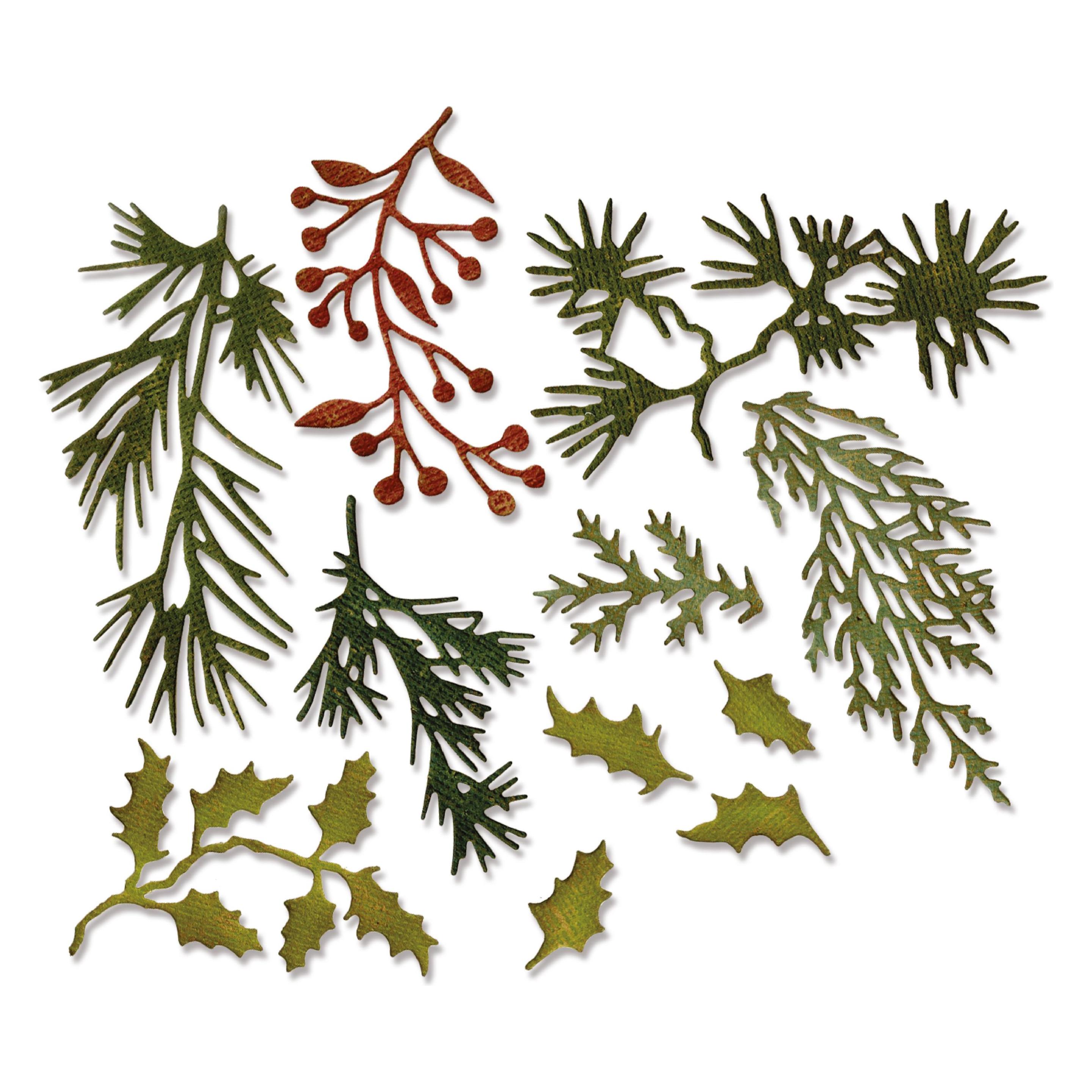 Sizzix Set di stencil di punzonatura Thinlits, 11 pezzi, Holiday Greens Mini di Tim Holtz
