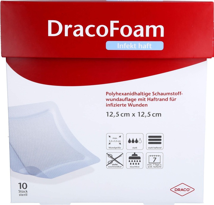 Actual product image Dracco DracoFoam Infekt adhesive foam dressing for infected wounds, 10 pcs VER