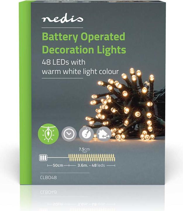 Immagine prodotto Nedis Luci decorative | Cavo | 48 LED | Bianco caldo | 3,60 m | Effetti di luce: 7 | Interno ed esterno (4.10 m)