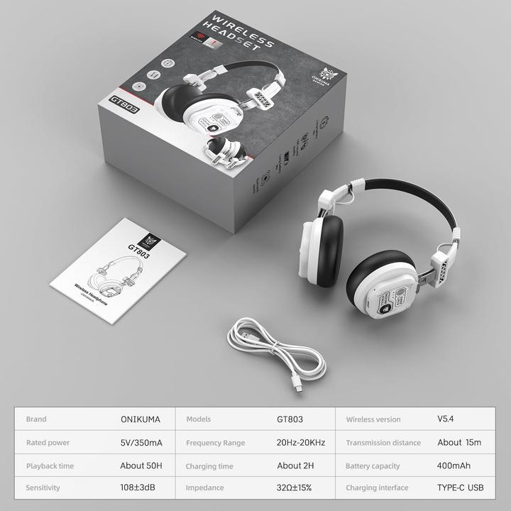 Image du produit Onikuma GT803 gaming headphones (white) (Filaire, Sans fil)