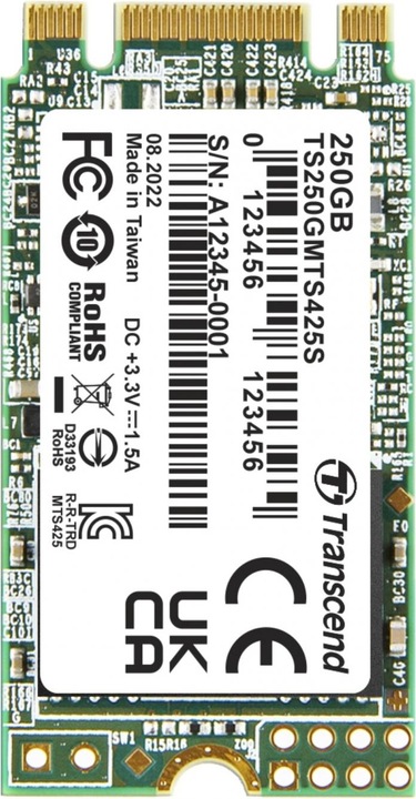 Actual product image Transcend 250GB M.2 2242 SSD SATA3 B+M (250 GB, M.2 2242)