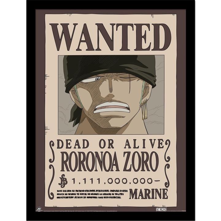 One Piece - Poster encadré motif Roronoa Zoro WANTED (30 x 40 cm)