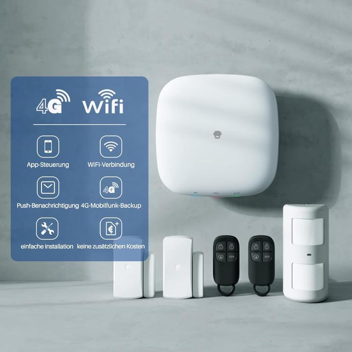 Image du produit Chuango Système d'alarme sans fil 4G et WiFi avec capteurs portes/fenêtres et télécommande