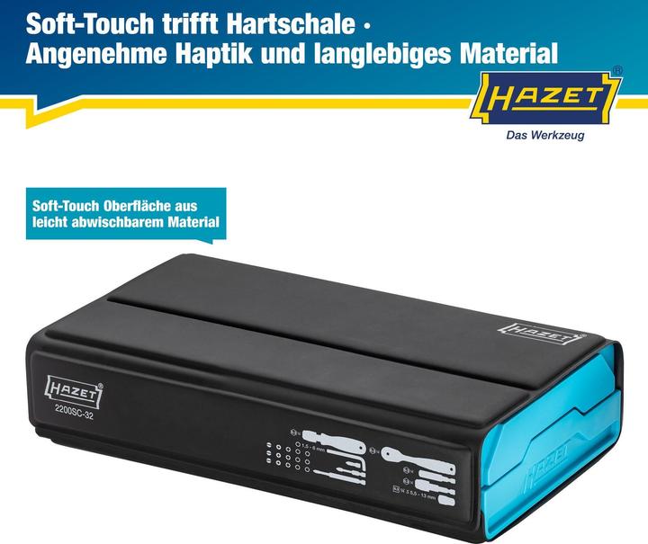 Produktbild HAZET SmartCase Bit Satz 2200SC-32 ∙ Sechskant6,3 (1/4 Zoll), Vierkant6,3 mm (1/4 Zoll) ∙ Schlitz P… (Innensechskant, Innensechsrund TX, Kreuz Phillips PH, Kreuz Pozidriv PZ)