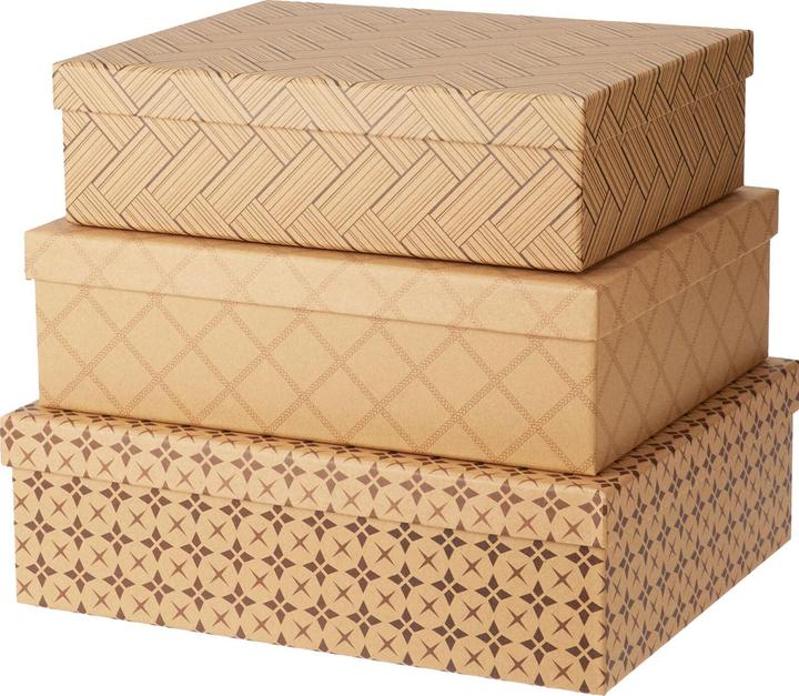 Geschenkbox-Set rechteckig, 3-teilig, mit 3 verschiedenen Designs, braun (3x)