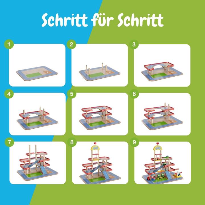 Immagine prodotto Hermex Holz-Parkhaus für Kinder mit Zubehör Parkgarage Spielzeug Spielgarage