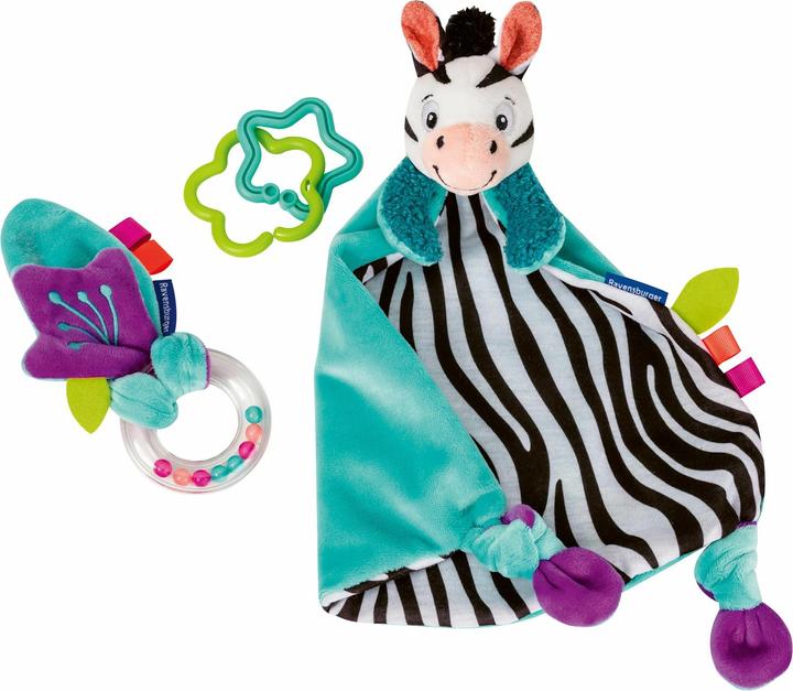 Ravensburger 4858 play+ Fühlen, rasseln, spielen (Geschenk-Set: Zebra), Schmusetuch, Geschenk zur