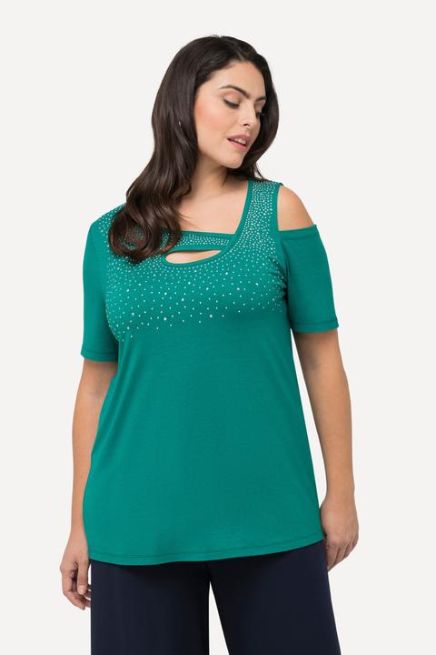Produktbild Ulla Popken T-Shirt, Ziersteine, A-Linie, Cut-Outs, Halbarm (50, 52)