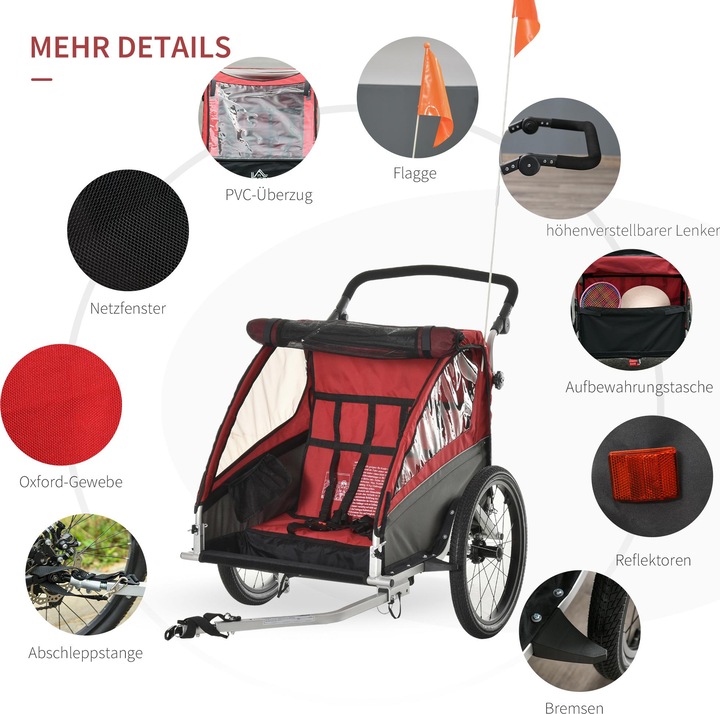 Produktbild Homcom 3in1 Kinderwagen auch als Jogger und Fahrradanhänger