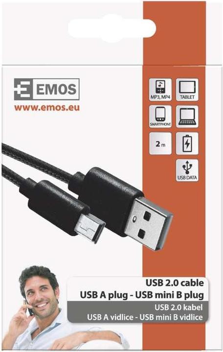 Produktbild Emos USB Kabel 2.0 A Stecker - Mini B Stecker 2m, schwarz (2 m, USB 2.0, 2.50 W)