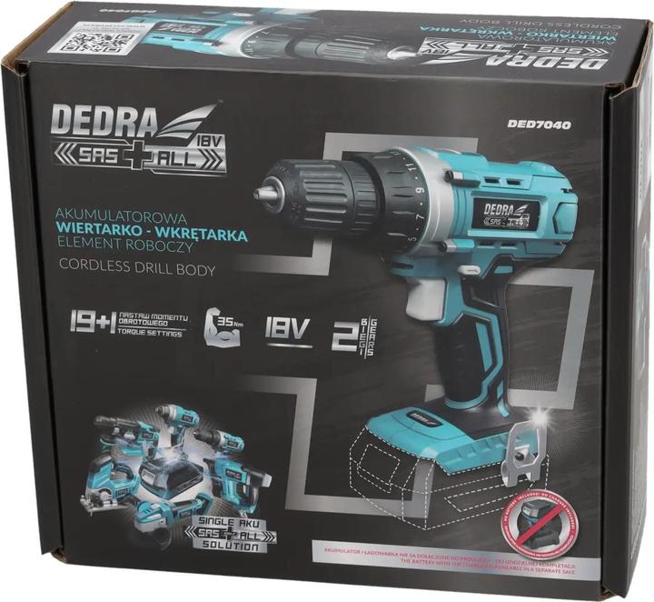 Image du produit Dedra Perceuse, visseuse sans fil 18V, SAS+ALL DED7040 35 Nm, 10 mm, 2 vitesses