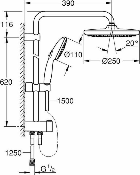 Produktbild Grohe Vitalio Start System 250 Flex Duschsystem mit Umstellung und Vitalio Start 110 Handbrause, Reno-Set
