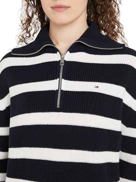 Actual product image Tommy Hilfiger Cardigan Dames Trui Gebreid Katoen - Blauw/Wit - Maat M (M)