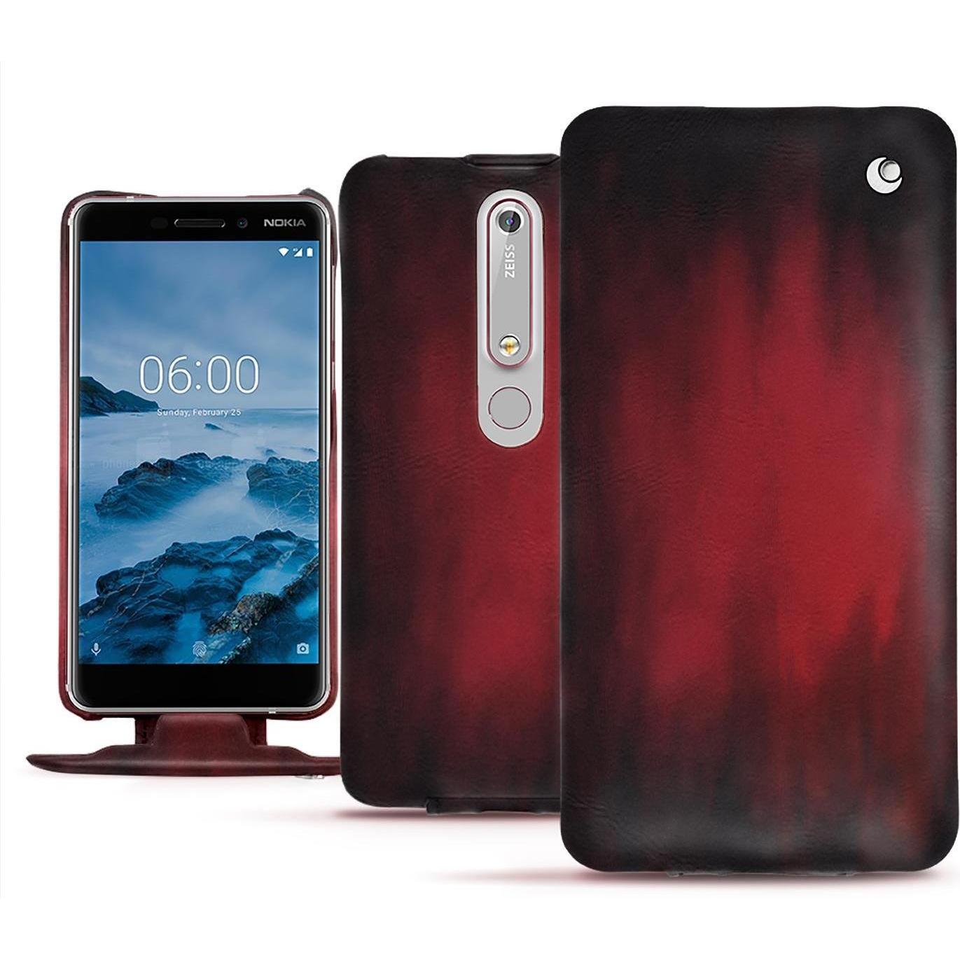 Thumbnail - Noreve Lederschutzhülle vertikal (Nokia 6 (2018)), Smartphone Hülle, Rot