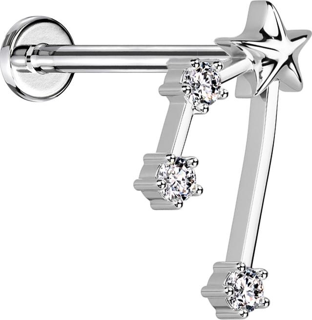 Actual product image Star Piercing Micro Labret Inner Thread Silver Star Sign Taurus with Crystals (Surgical steel 316L, Brass)