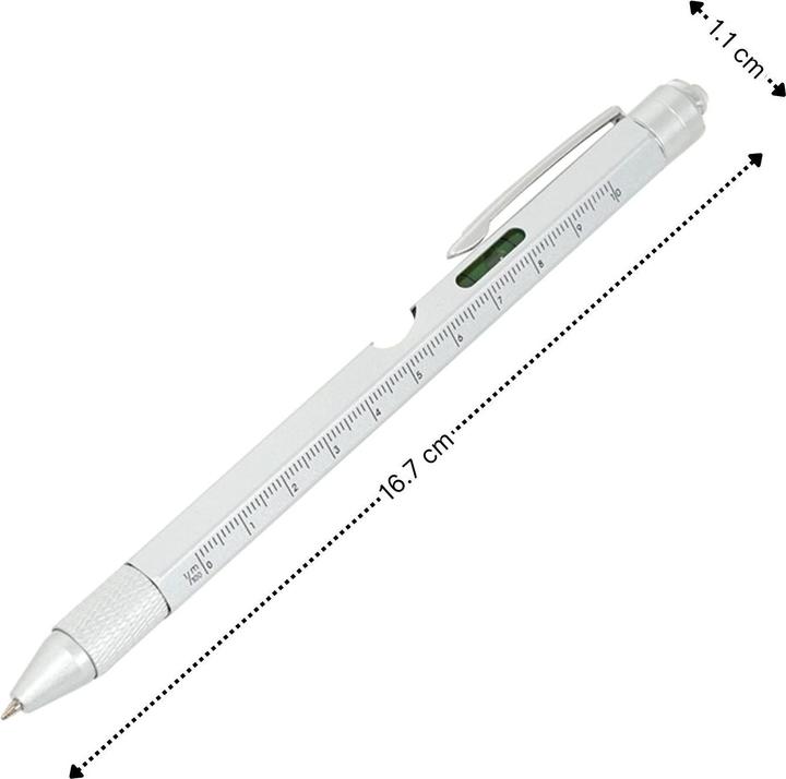 Produktbild Hermex 8in1 Multi-Kugelschreiber Multifunktionsstift Touchpen Wasserwaage Schraubendreher (8 Funktionen)