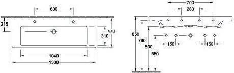 Produktbild Villeroy & Boch Doppelwaschtisch Subway 2.0 130 cm wei mit Beschichtung 7176D2R1 (470 mm, 1300 mm)