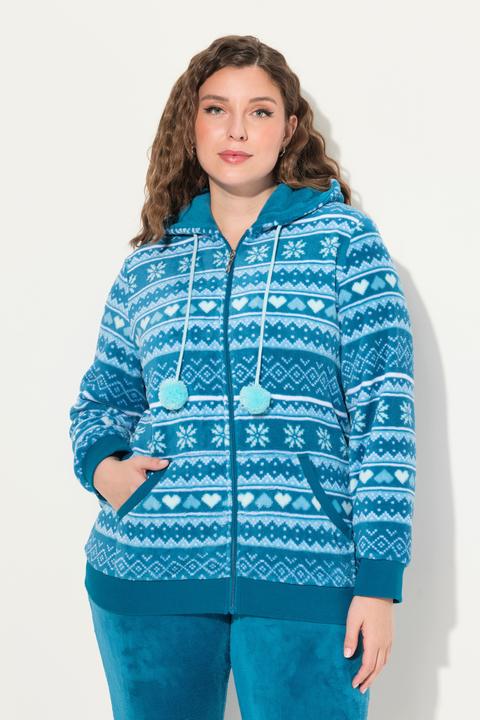Produktbild Ulla Popken Homewear-Jacke, Plüsch, Norweger, Kapuze, recycelt (46, 48)