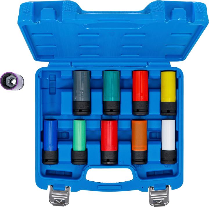 Actual product image BGS Power socket set | Drive square drive 12.5 mm (1/2") | SW 15 - 24 mm and special wheel wrench (19 mm, 24 mm, 22 mm, 16 mm, 23 mm, 21 mm, 18 mm, 17 mm, 15 mm, 20 mm)