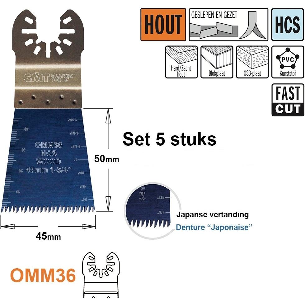 CMT, Lama, OMM36-x5 Multitool Sägeblatt (japanische Zähne) für Holz 45 mm 5 Stück