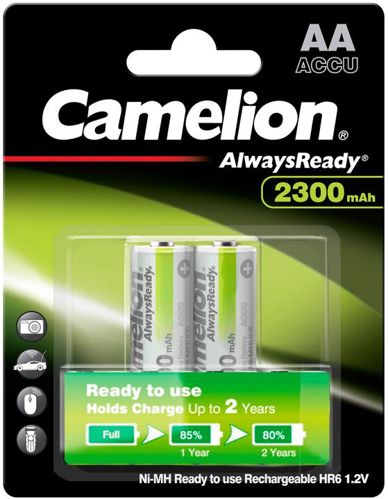 Actual product image Camelion 17423206 - Always Ready Ni-MH AA/HR6, 2 pieces, capacity 2300 mAh, rechargeable, fast (2 pcs., AA, 2300 mAh)