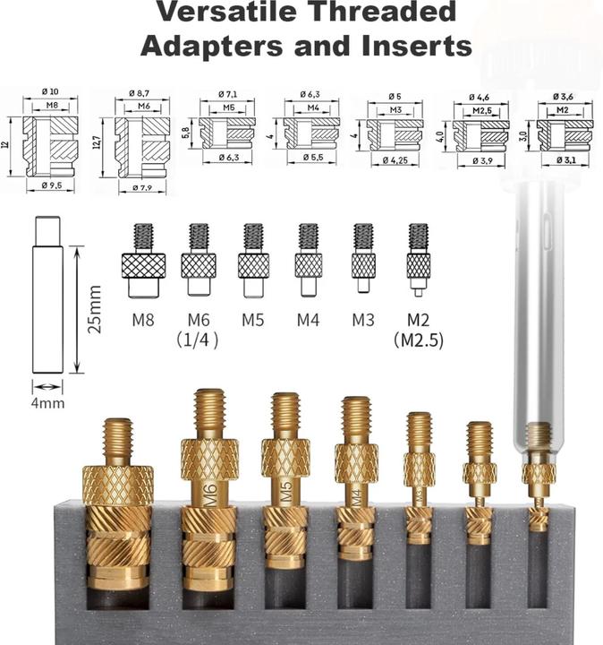 Immagine prodotto Purecrea Gewindeeinsätze Insert M2–M8 Messing 77-teilig mit Einschmelzhilfe extra belastbar