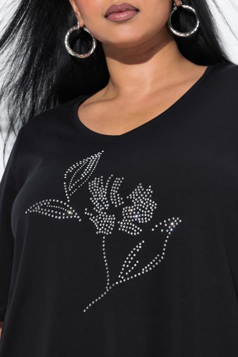 Immagine prodotto Ulla Popken T-shirt in cotone Pima con brillantini, scollo a V e mezze maniche (58)