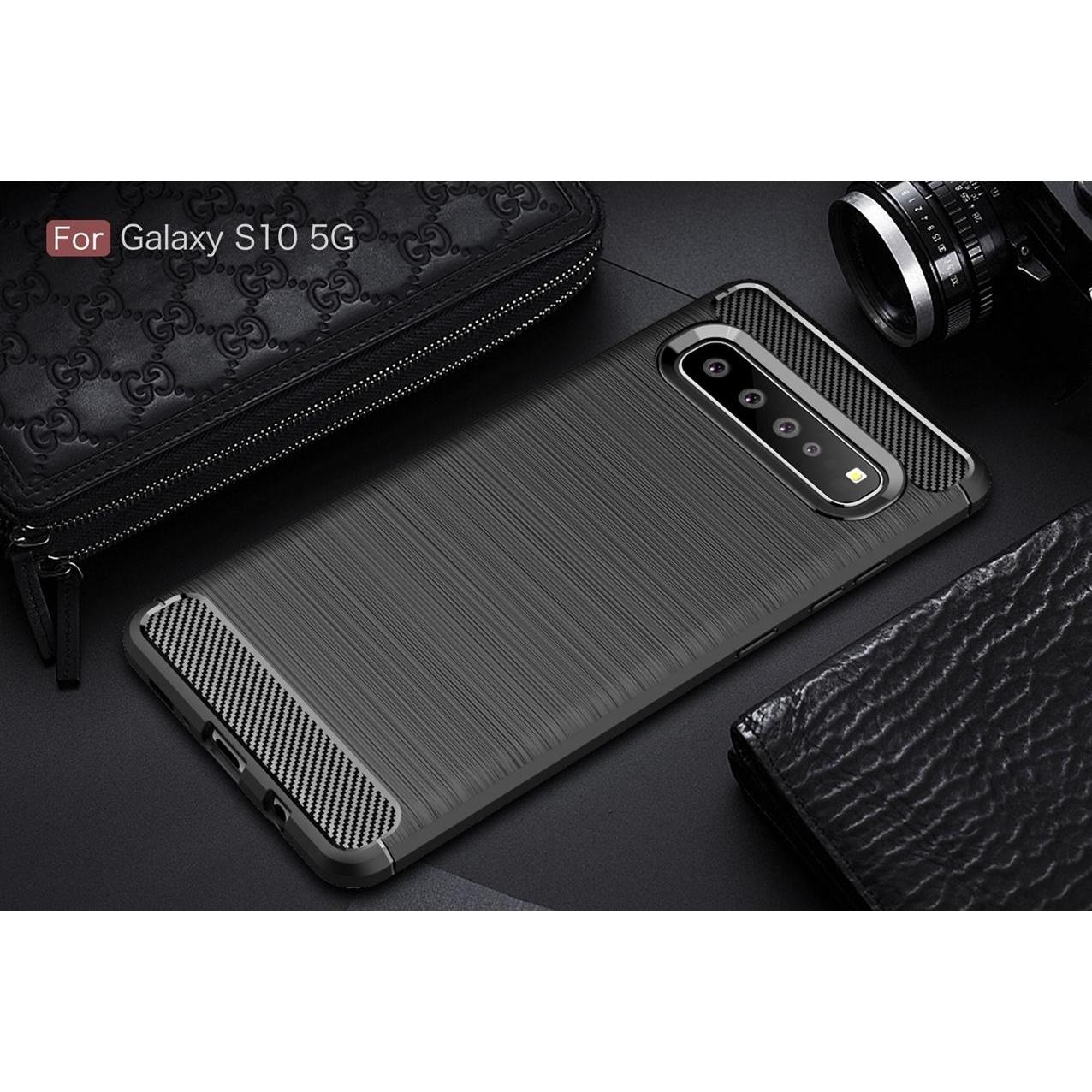 Thumbnail - Screenguard Samsung Galaxy S10 5G Hülle Carbon Brushed Soft TPU (Samsung Galaxy S10 5G), Smartphone Hülle, Schwarz