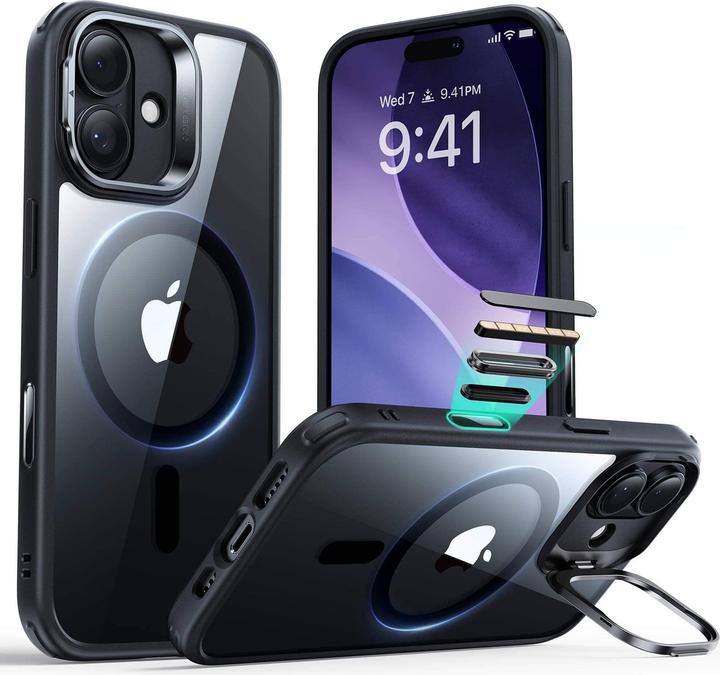 Actual product image ESR Classic Hybrid Magnetic Case (Camera Control, Stash Stand), for iPhone 17, Clear Black (Apple iPhone 17)