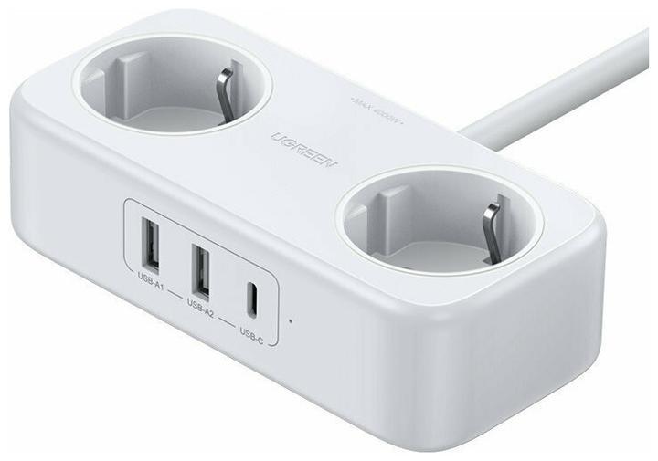 Productafbeelding Ugreen stekkerdoos verlengsnoer met 2x USB poorten, 1x USB-C zwart (CD280) (2x, 1.80 m)