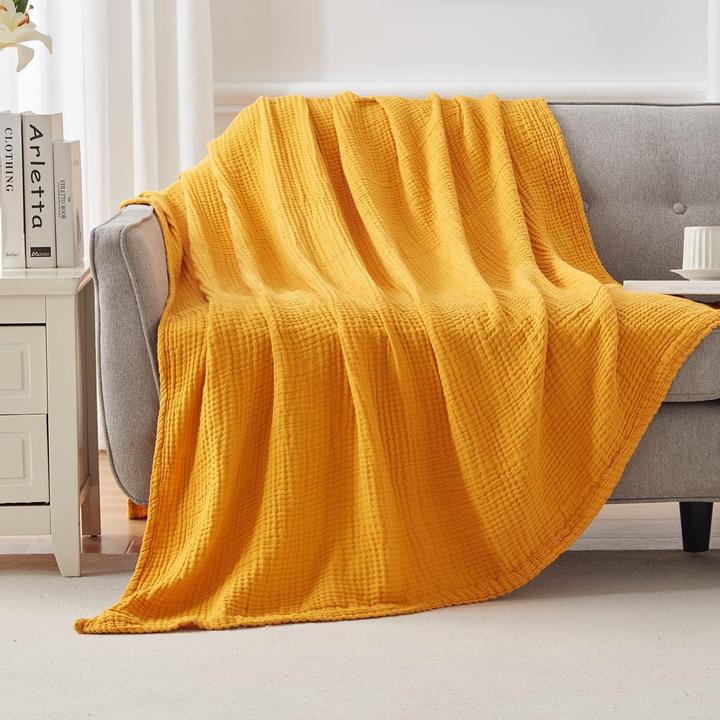 Image du produit Milkii 6-lagige Musselin Decke, 180x140 cm - Senfgelb (180 x 140 cm)