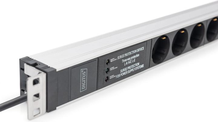 Produktbild Digitus Steckdosenleiste mit Aluminiumprofil und Überspannungsschutz, integrierter Netzfilter, 6-fach Schutz (6 x, CEE 7/3, 2 m)