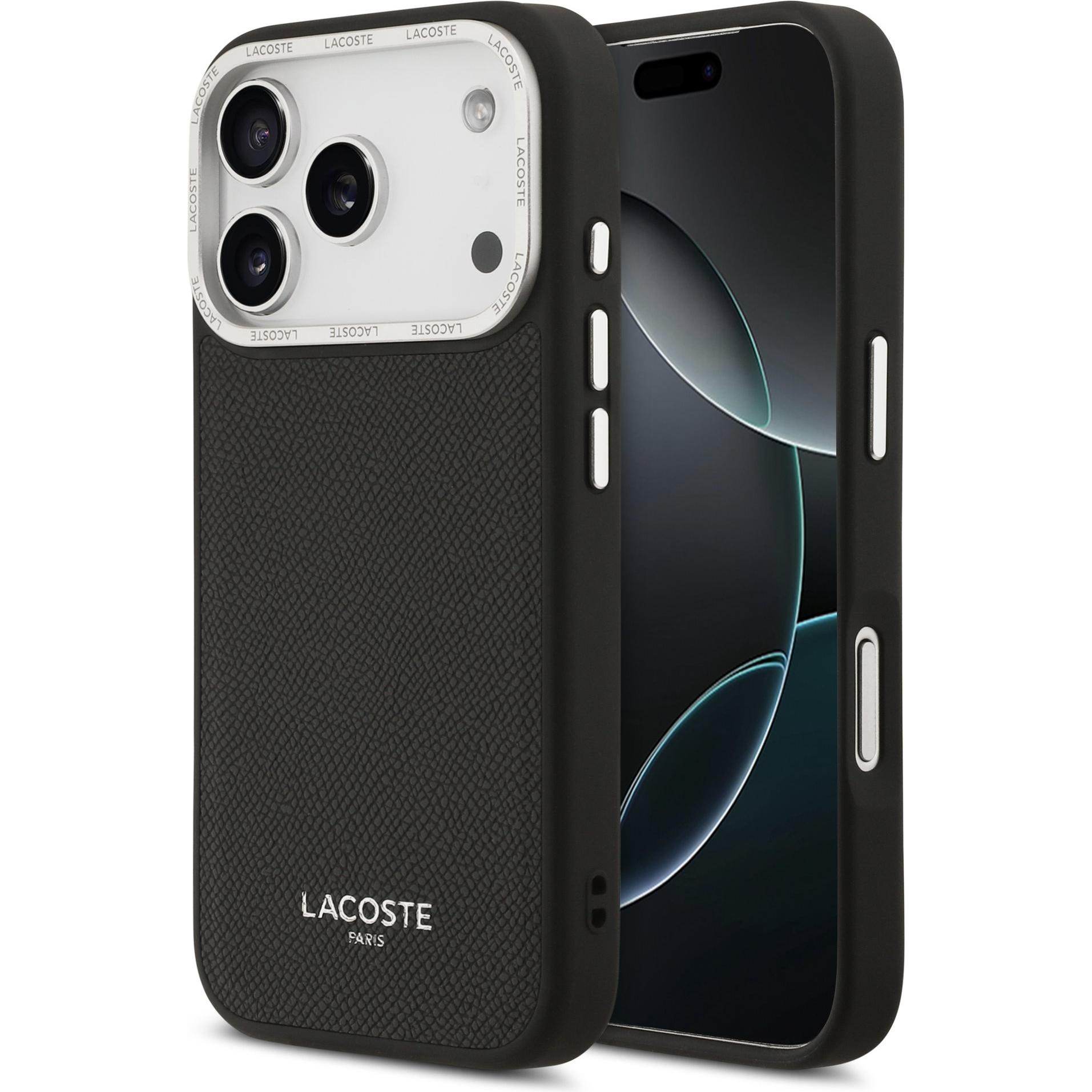 Lacoste Hülle PU Leder Champs Elysees MagSafe elegante und langlebige Schutzhülle (Apple iPhone 17 Pro), Cover smartphone, Nero