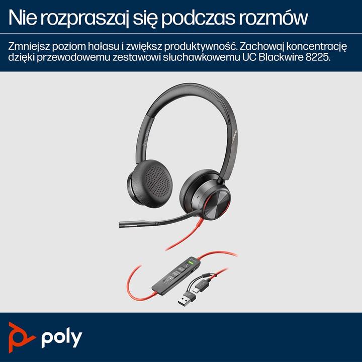 Actual product image Poly Blackwire 8225 USB-C Stereo-Headset, für Microsoft Teams zertifiziert, + USB-C/A-Adapter (Cable, USB-C, Microsoft teams)