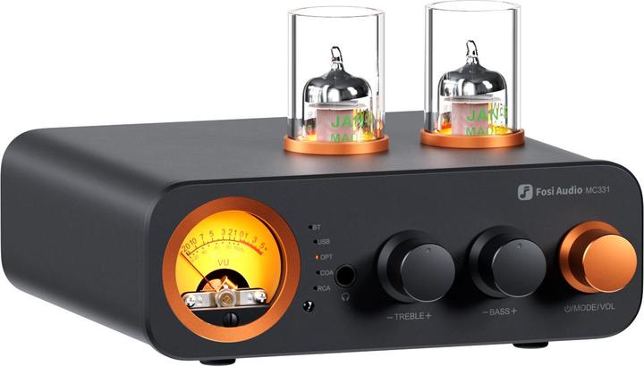 Actual product image Fosi Audio MC331, Verstärker mit Bluetooth, DAC + VU Meter (Tube amplifier)