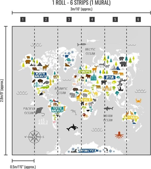Actual product image Art for the Home PHOTOMURAL 119600 KIDS WORLD MAP (280 x 300 cm)