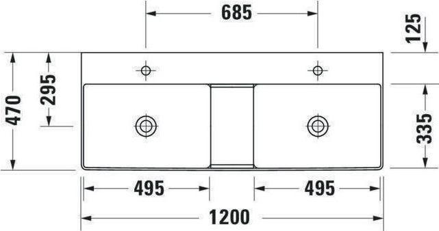Produktbild Duravit Doppelwaschtisch DURASQUARE o ÜL m HLB geschli 1200x470mm 1 HL we WG (470 mm, 1200 mm)