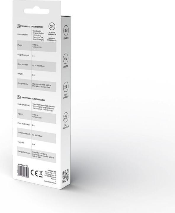 Produktbild Savio USB Kabel 3 m USB 2.0 USB A - Micro USB Weiss CL-167 (3 m, USB 2.0)