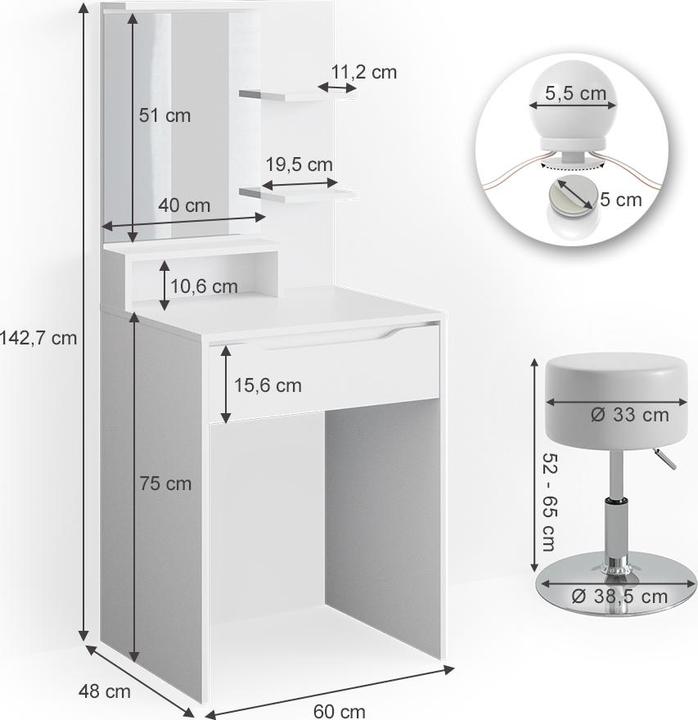 Image du produit Vicco Ruben avec éclairage LED et tabouret (60 x 48 x 143 cm)