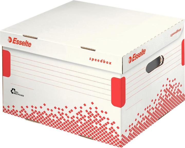 Produktbild Leitz Archiv-Klappdeckelbox SPEEDBOX, Grosse: L, weiss/rot, aus 100% recycelter Pappe, zu 100% wiede