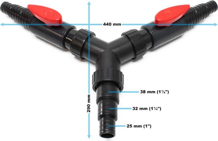 Produktbild Wiltec Y-Verteiler Absperrhahn 25/32/38mm Stufentülle Verbinder Schlauchverbinder (Verteiler, 38 mm)