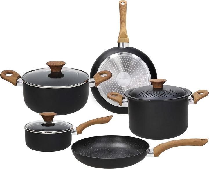 Produktbild Tognana Porzellan Rock in Wood Kochgeschirr Set 8tlg. (Bratpfanne, Kochtopf, Pfannenset + Topfset, Aluminium)