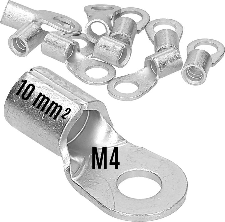 Produktbild Kalitec 10 Stück Q10-4 Quetschkabelschuh 10mm² M4 I Unisoliert I Dornpressung I Für mehr-, fein- und