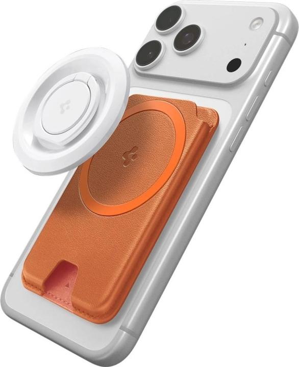 Actual product image Spigen Valentinus Magfit+ Magsafe Universal Magnetic Card Holder Metallic Orange