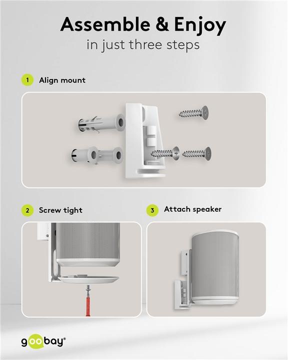 Productafbeelding Goobay Modern Era 1 Flex muurbevestiging voor luidsprekers, wit (Wandmontage, Draaibaar, Kantelbaar)