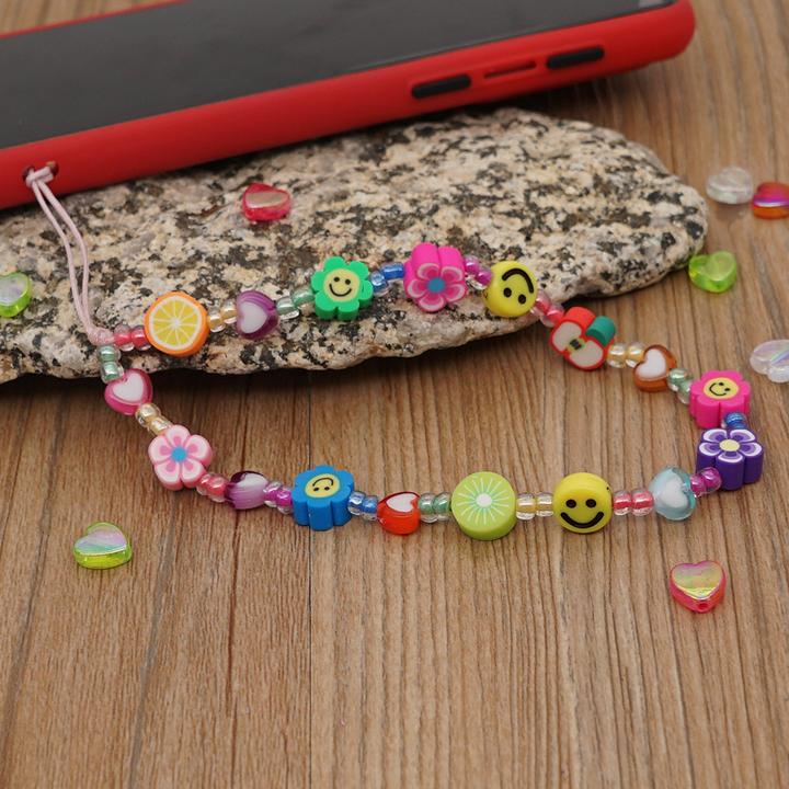Actual product image PhoneLook Bijou de téléphone universel / Pendentif bracelet à charms Fleurs et emojis perles