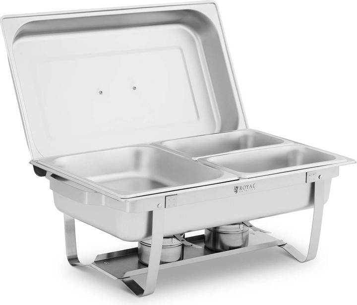 Actual product image Royal Catering Chafing Dish - GN 1/2 - 2 x GN 1/4 - 9 L - 2 Fuel container - 295 x 235 x 60 / 240 x 135 x 65 mm -