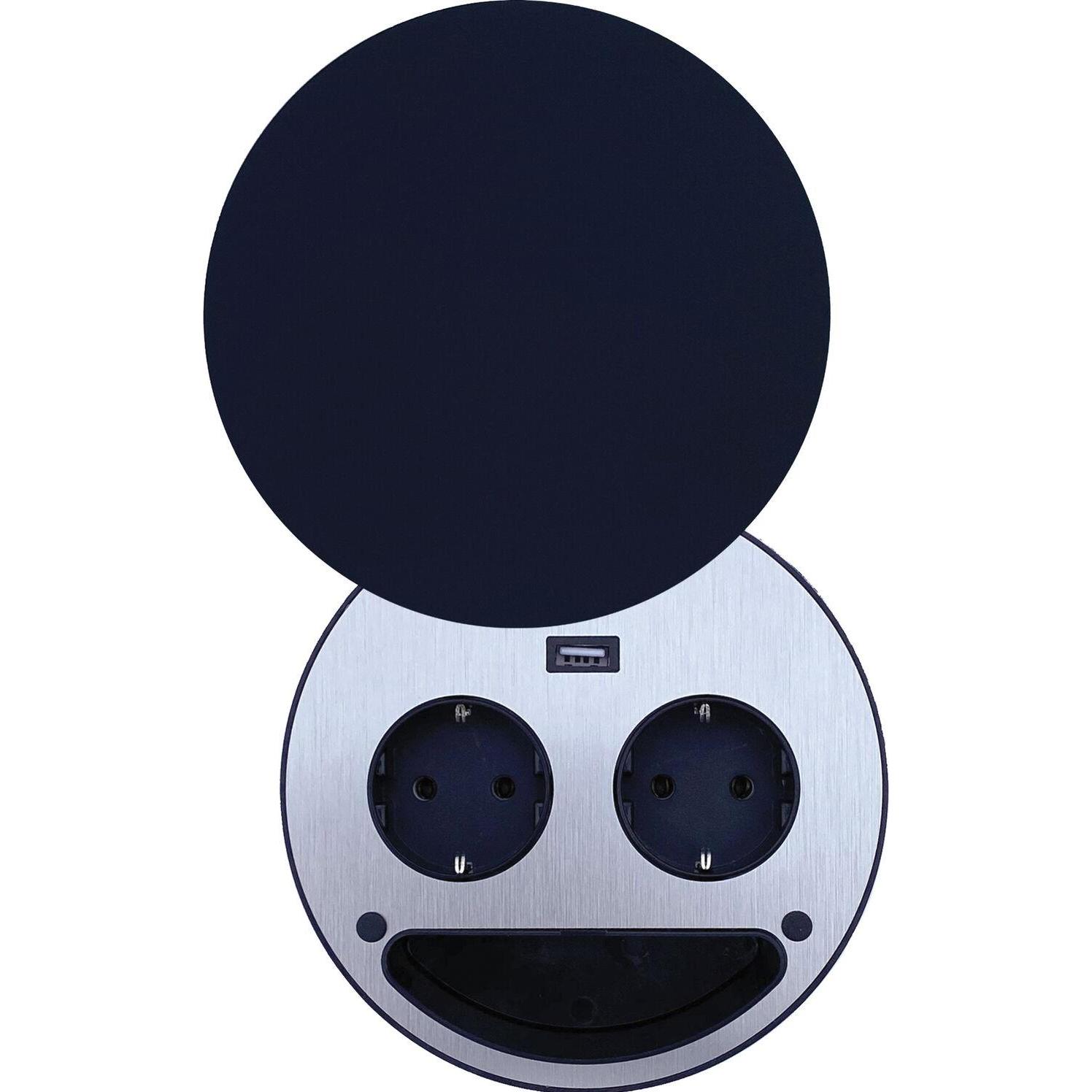 Wipo, Steckdosenleiste, Steckdosenelement Smile Schuko, USB-Charger, schwarz (CEE 7/3, 1.80 m)